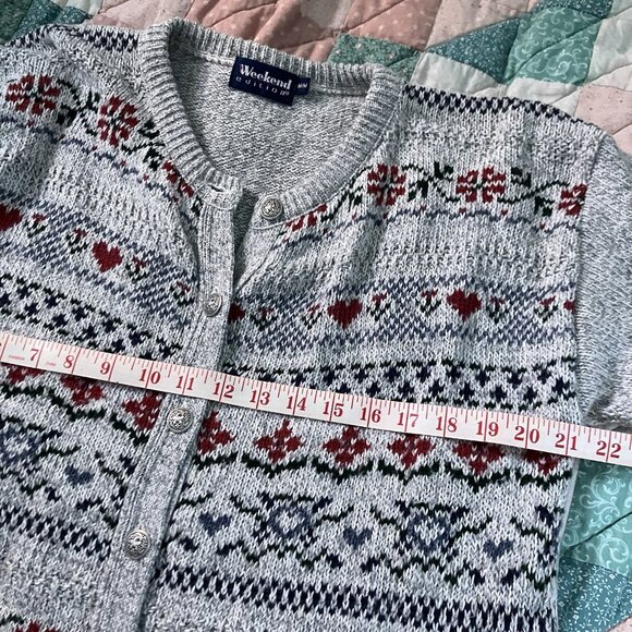 Vintage Weekend Edition Cardigan Womens M Wool Blend Gray Fair Isle Granny - Picture 5 of 6
